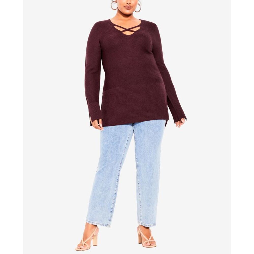 Plus Size Trendy Longline Cross Sweater